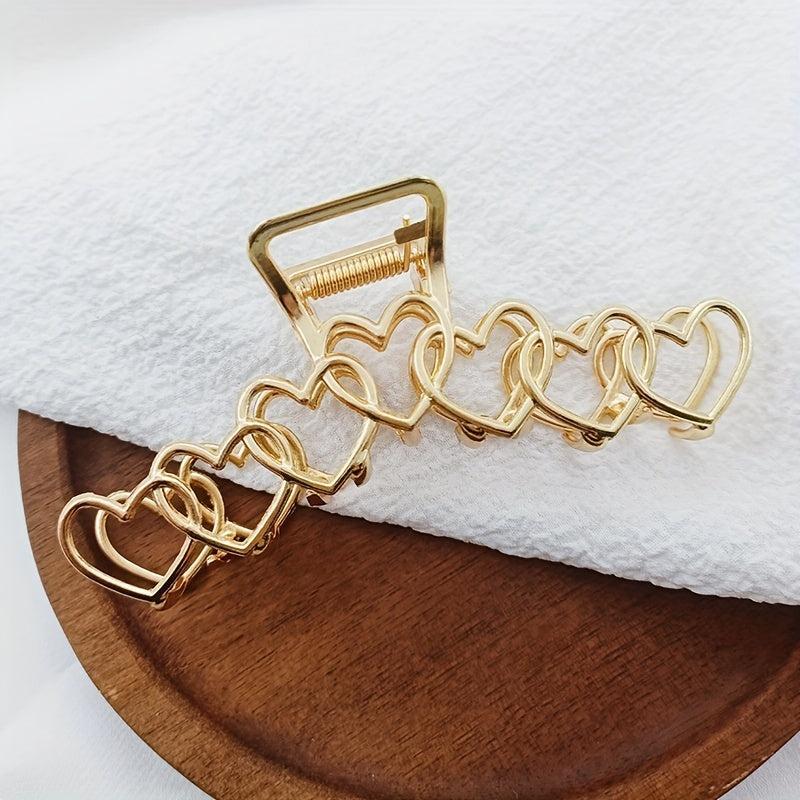 Golden Heart Shape Large Hair Claw for Women