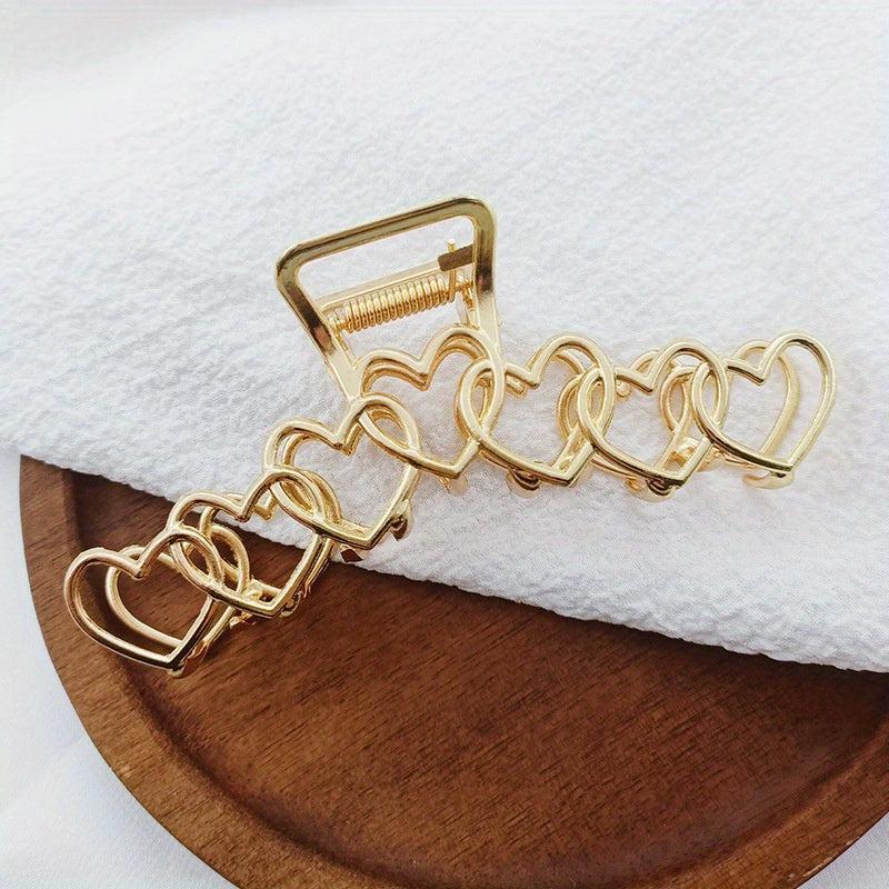 Golden Heart Shape Large Hair Claw for Women