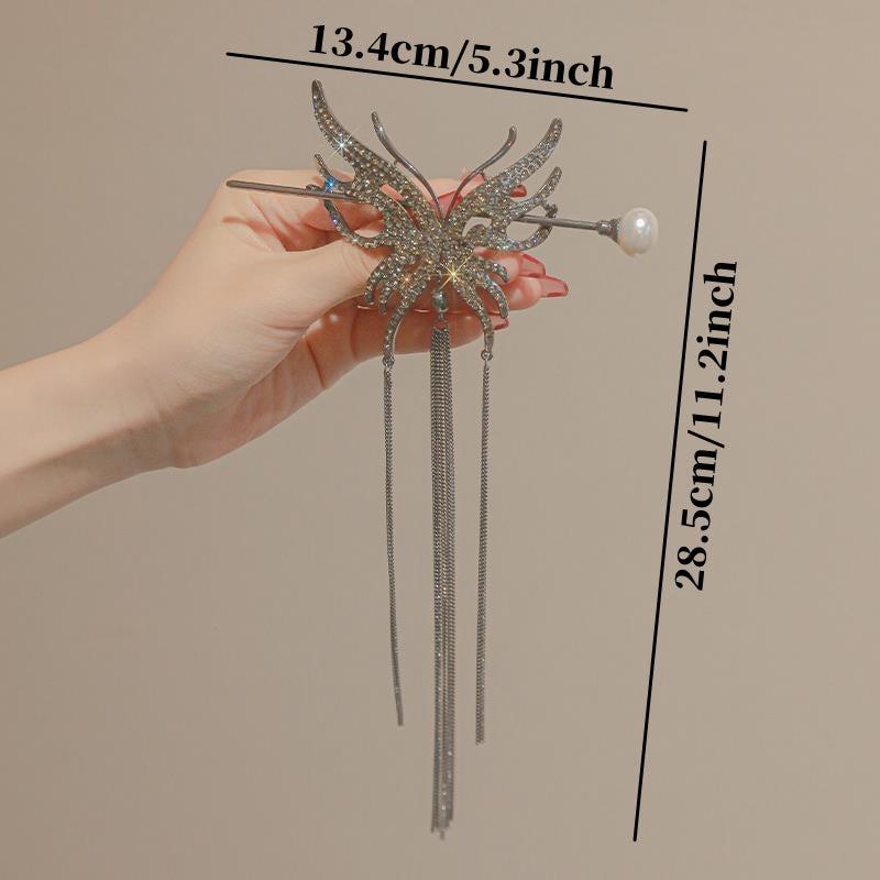 Rhinestone Hair Cuff Stick with Glitter Tassel Hair Pin for Women Girls