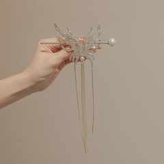 Rhinestone Hair Cuff Stick with Glitter Tassel Hair Pin for Women Girls