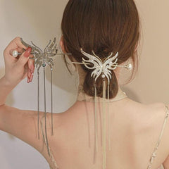 Rhinestone Hair Cuff Stick with Glitter Tassel Hair Pin for Women Girls