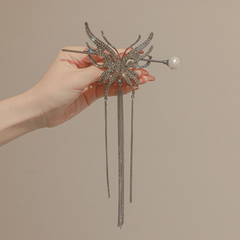 Rhinestone Hair Cuff Stick with Glitter Tassel Hair Pin for Women Girls