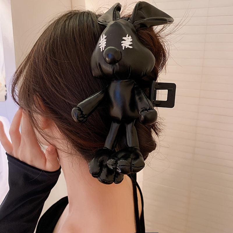 Leather Rabbit Hair Claw Clip Punk Y2K Grip Hair Jaw Clip
