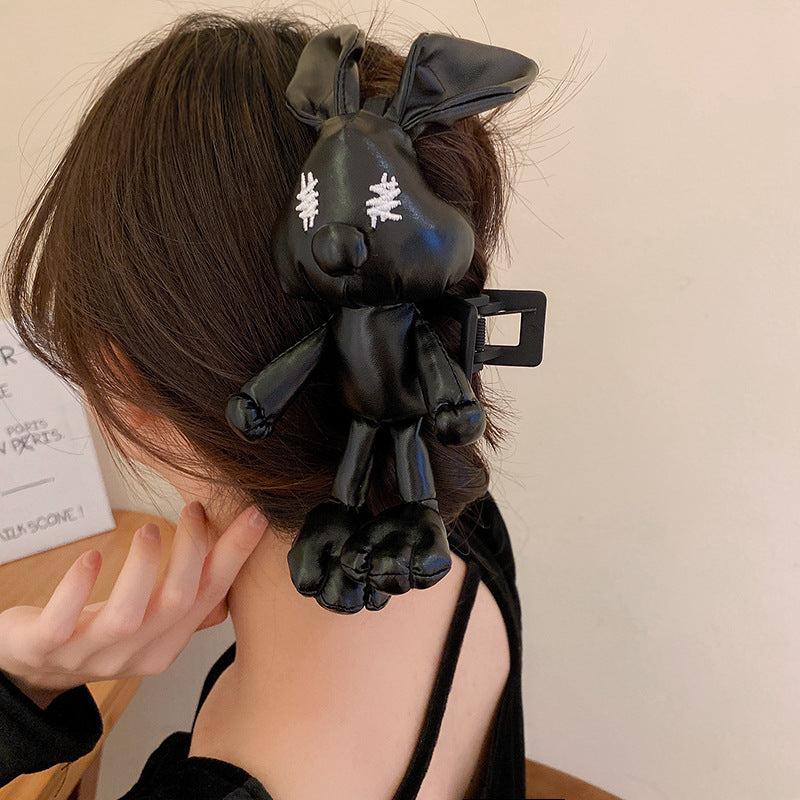 Leather Rabbit Hair Claw Clip Punk Y2K Grip Hair Jaw Clip