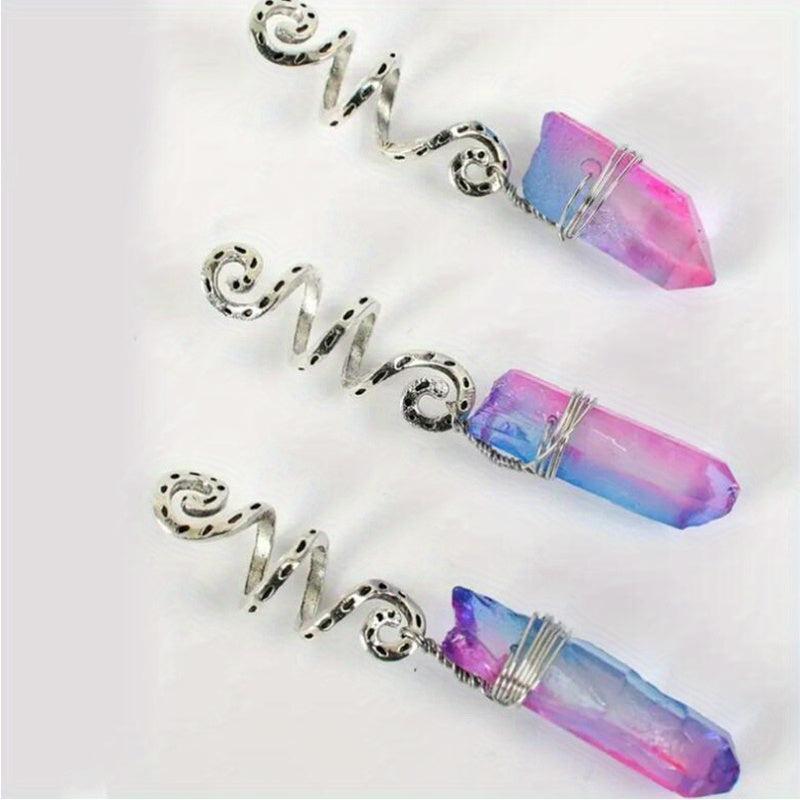 3pcs Gradient Stone Hair Ring Dreadlocks Braid Hippie Style Hair Accessories
