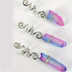 3pcs Gradient Stone Hair Ring Dreadlocks Braid Hippie Style Hair Accessories