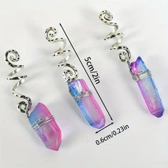 3pcs Gradient Stone Hair Ring Dreadlocks Braid Hippie Style Hair Accessories