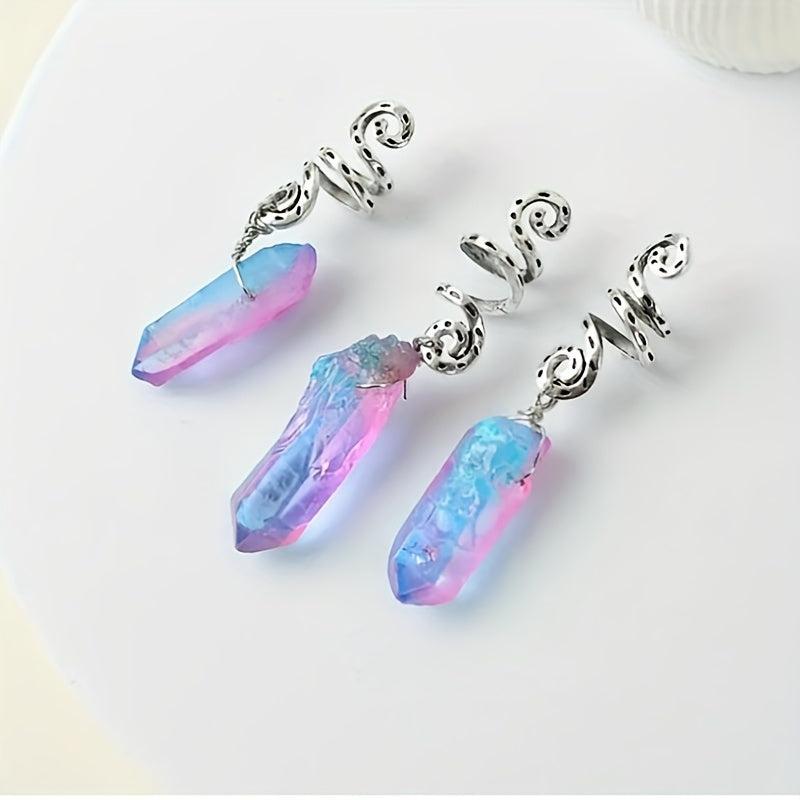 3pcs Gradient Stone Hair Ring Dreadlocks Braid Hippie Style Hair Accessories
