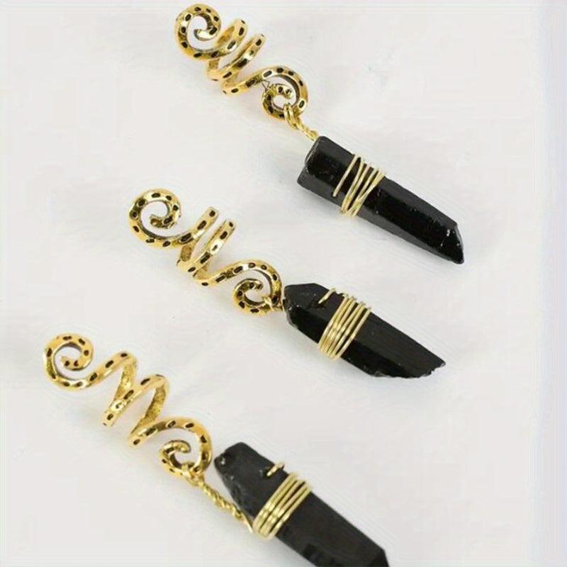 3pcs Gradient Stone Hair Ring Dreadlocks Braid Hippie Style Hair Accessories