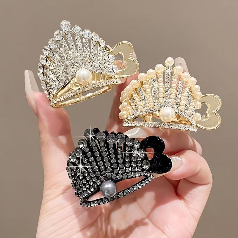 Rhinestone Crown Hairpin Fixed Hair Clip