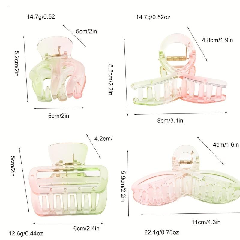 4pcs Transparent Hair Claw Hollow Shark Claw Gradient Hair Claw