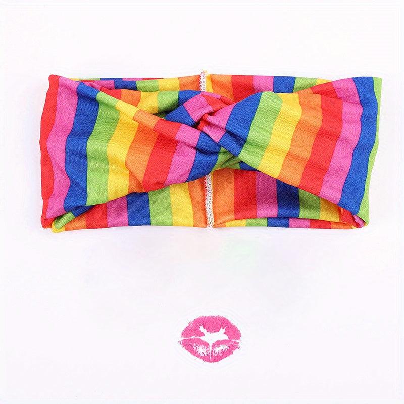 LGBT Rainbow Stripes Knotted Headband Wide Cross Headband Sports Sweatband