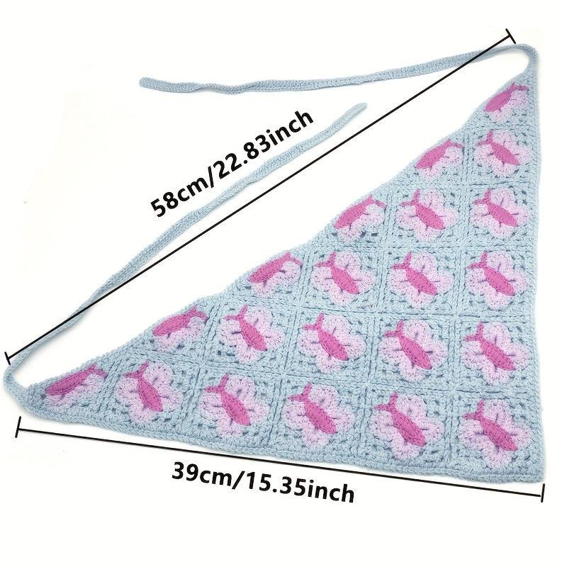 Women Butterfly Knitted Triangle Head Band Hair Crochet Bandanas Vintage