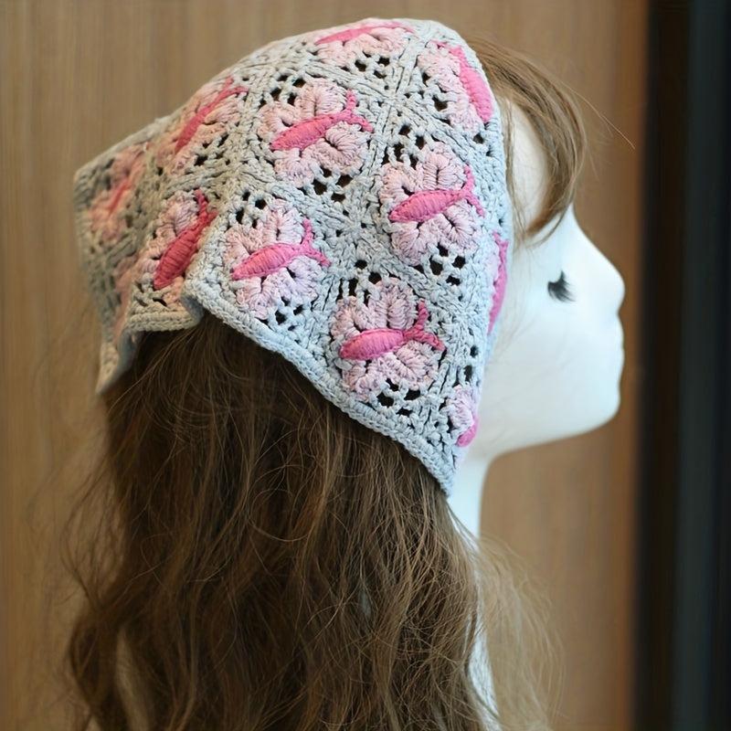 Women Butterfly Knitted Triangle Head Band Hair Crochet Bandanas Vintage