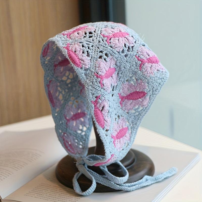 Women Butterfly Knitted Triangle Head Band Hair Crochet Bandanas Vintage