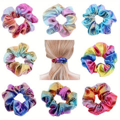8pcs Y2K Laser Scrunchies Gradient Hair Rope Holographic Hair Ring