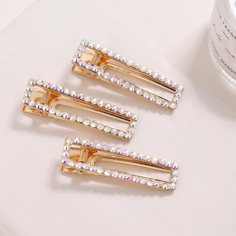 Rhinestone Hair Clip Rectangular Hollow Duck Billed Clip Hair Accessories