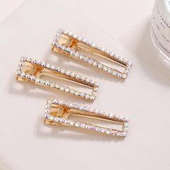 Rhinestone Hair Clip Rectangular Hollow Duck Billed Clip Hair Accessories