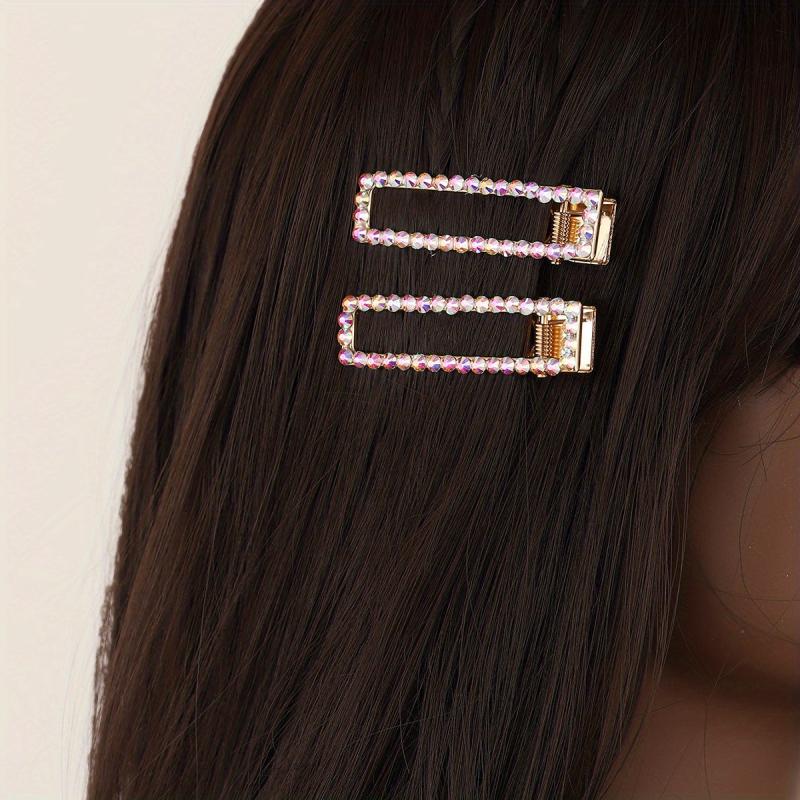 Rhinestone Hair Clip Rectangular Hollow Duck Billed Clip Hair Accessories