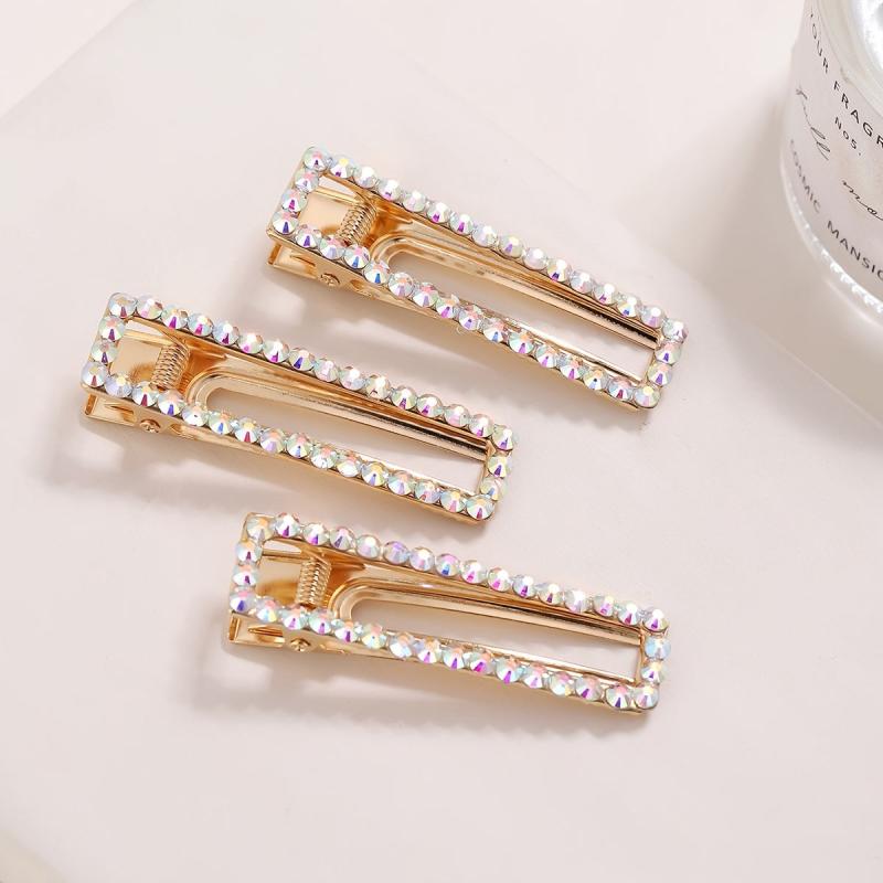 Rhinestone Hair Clip Rectangular Hollow Duck Billed Clip Hair Accessories