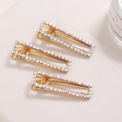 Rhinestone Hair Clip Rectangular Hollow Duck Billed Clip Hair Accessories