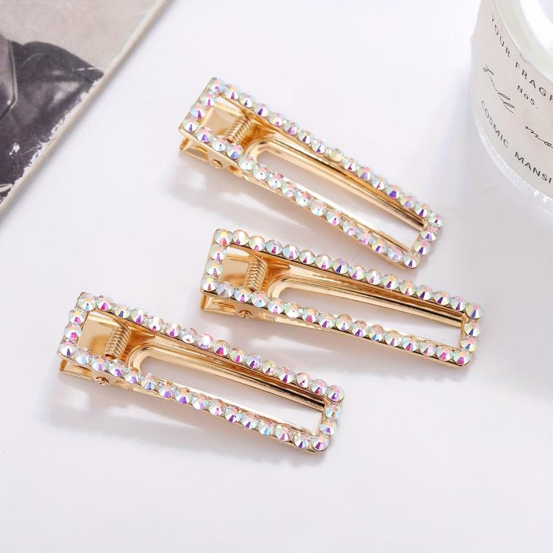 Rhinestone Hair Clip Rectangular Hollow Duck Billed Clip Hair Accessories