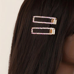 Rhinestone Hair Clip Rectangular Hollow Duck Billed Clip Hair Accessories