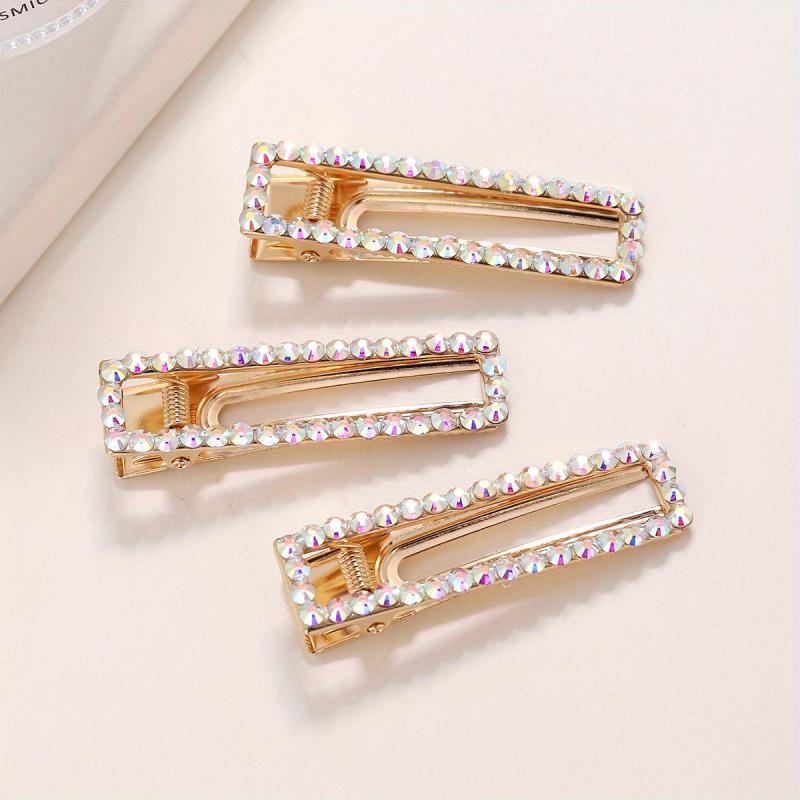 Rhinestone Hair Clip Rectangular Hollow Duck Billed Clip Hair Accessories