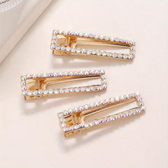 Rhinestone Hair Clip Rectangular Hollow Duck Billed Clip Hair Accessories