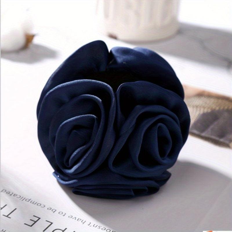 Fabric Flower Hair Claw Ponytail Holder for Women Girls