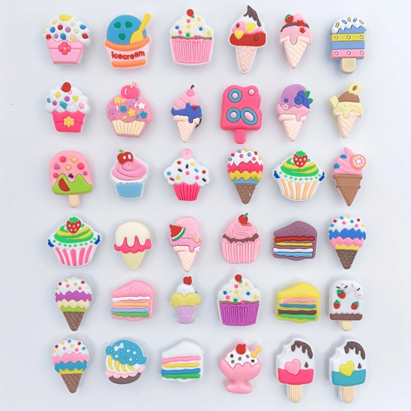 36pcs Ice Cream Cake Shoe Charm Resin Buckle DIY Accessories