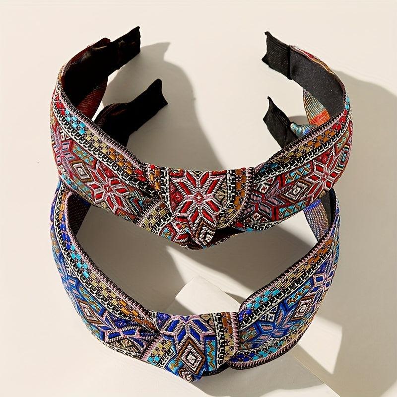 Embroidery Knotted Headband Striped Middle Knot Women's