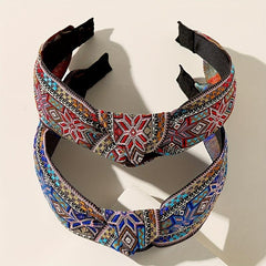 Embroidery Knotted Headband Striped Middle Knot Women's