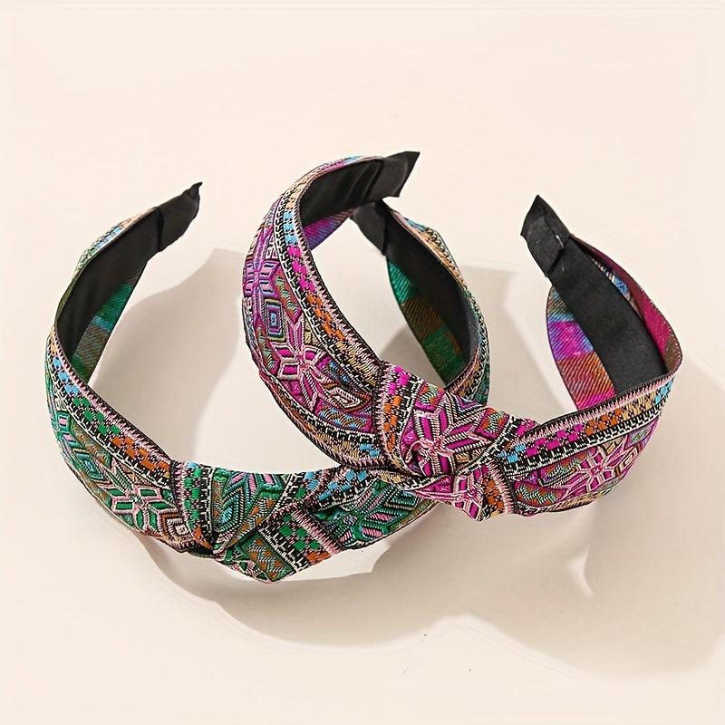 Embroidery Knotted Headband Striped Middle Knot Women's
