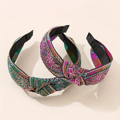 Embroidery Knotted Headband Striped Middle Knot Women's