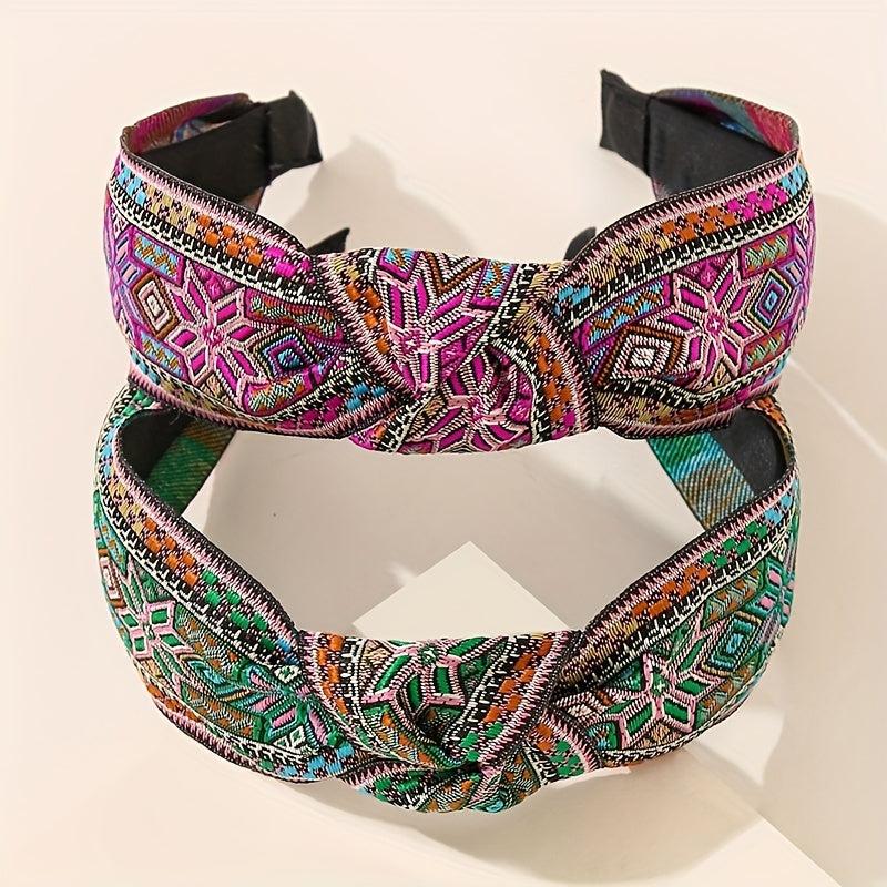 Embroidery Knotted Headband Striped Middle Knot Women's