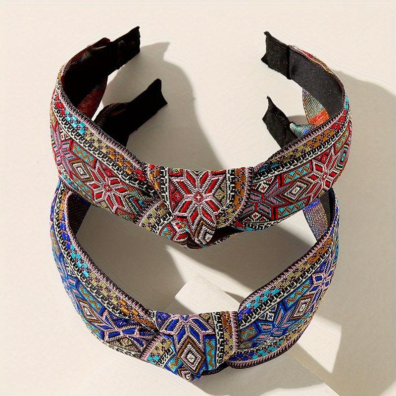 Embroidery Knotted Headband Striped Middle Knot Women's