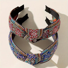 Embroidery Knotted Headband Striped Middle Knot Women's