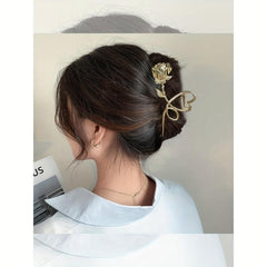 Vintage Metal Rose Flower Hair Claw Back Head Hair Claw Shark Claw Hair Accessor