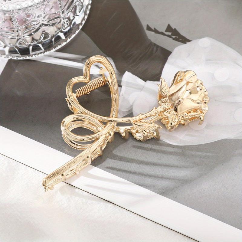 Vintage Metal Rose Flower Hair Claw Back Head Hair Claw Shark Claw Hair Accessor