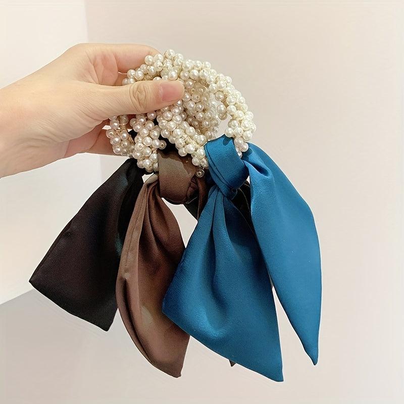 Faux Pearl Hair Tie Elastic Scrunchie Ponytail Holder Head Jewelry