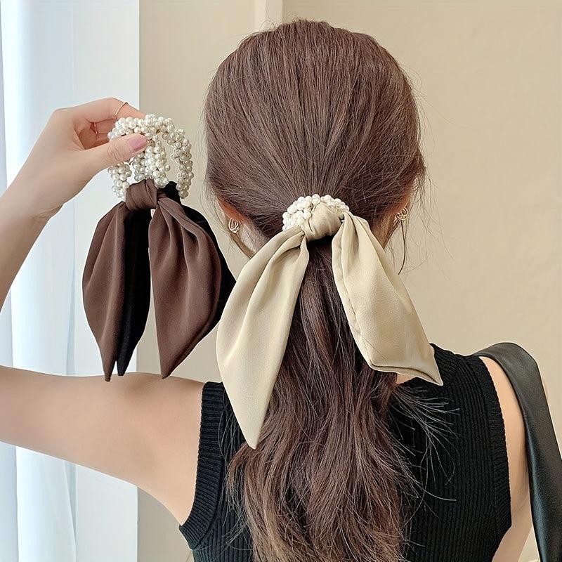 Faux Pearl Hair Tie Elastic Scrunchie Ponytail Holder Head Jewelry