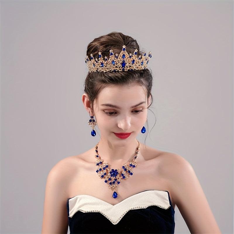 Alloy Crystal Headband Necklace Earrings Set