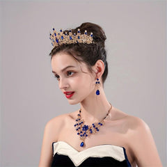 Alloy Crystal Headband Necklace Earrings Set