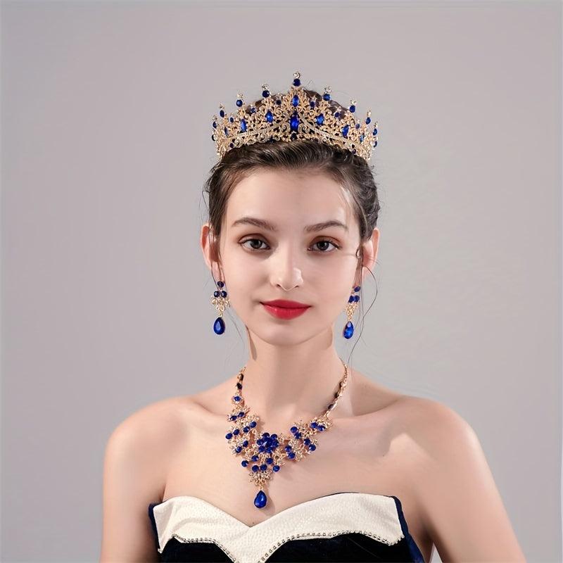 Alloy Crystal Headband Necklace Earrings Set