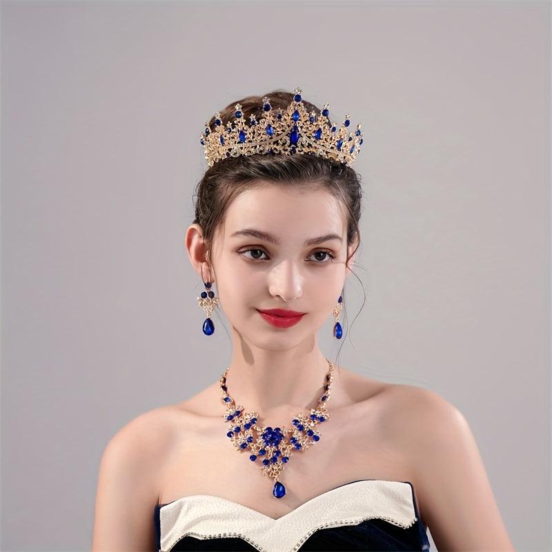 Alloy Crystal Headband Necklace Earrings Set