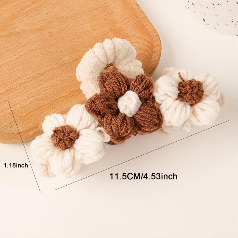 Knitted Flower Woolen Hair Claw Clip Winter Grip Thick Hair Accessories