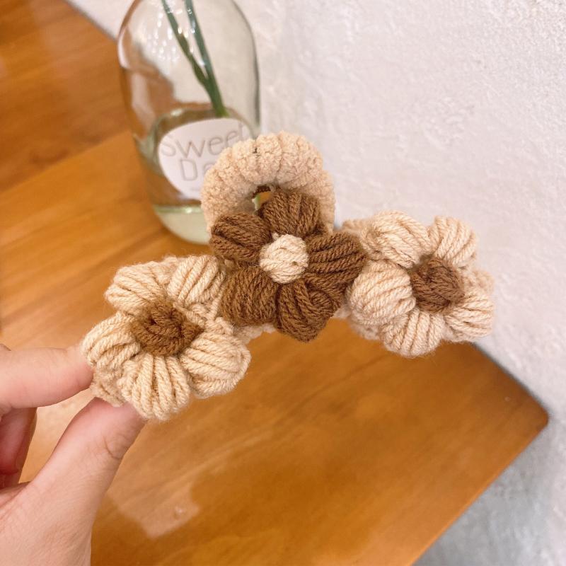 Knitted Flower Woolen Hair Claw Clip Winter Grip Thick Hair Accessories