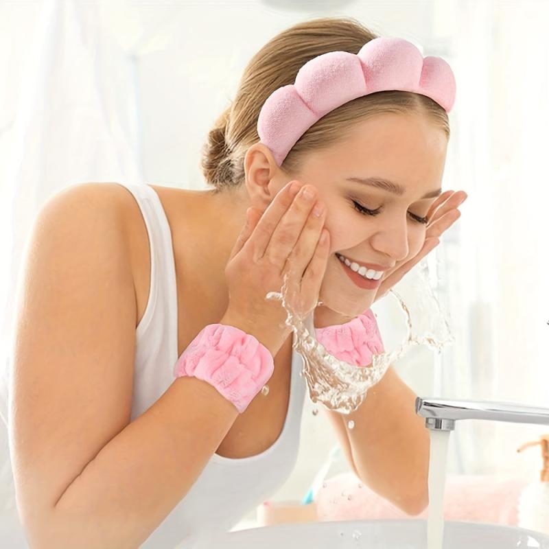 Spa Headband And Wristbands Set Towel Cloth Hairband for Women Girls
