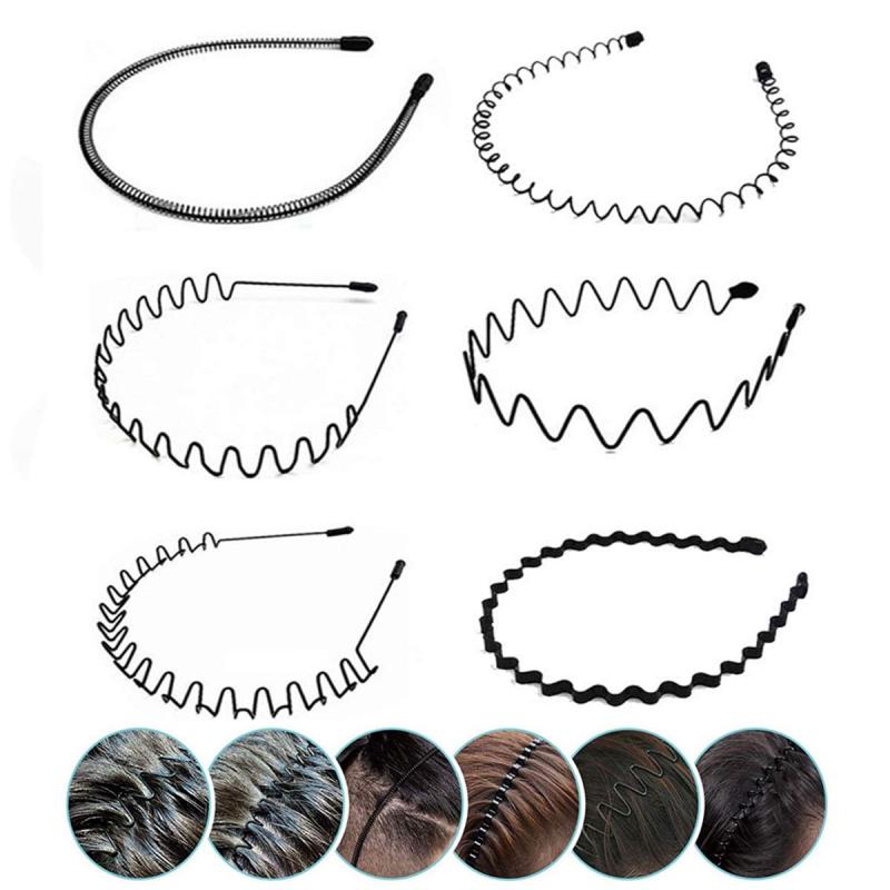 6pcs Wavy Nonslip Hair Band Set Metal Headband Sports Sweatband Hair Accessories